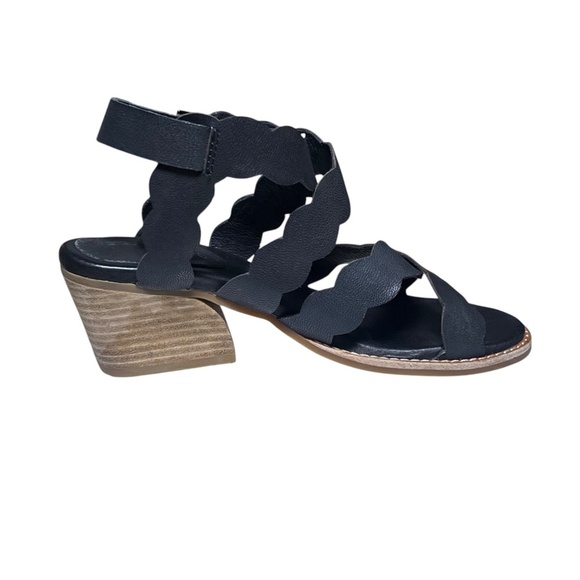 ANTELOPE Black Leather Scallop Crossover Ankle Strap Sandals Heels Size 37 6 6.5 - Picture 4 of 11